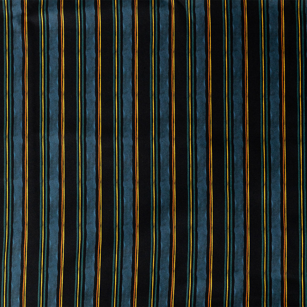 Stretch Cotton Sateen - Navy and Blue Stripes - Linear Transcendence Print - Mood Exclusive Tumunyana Collection