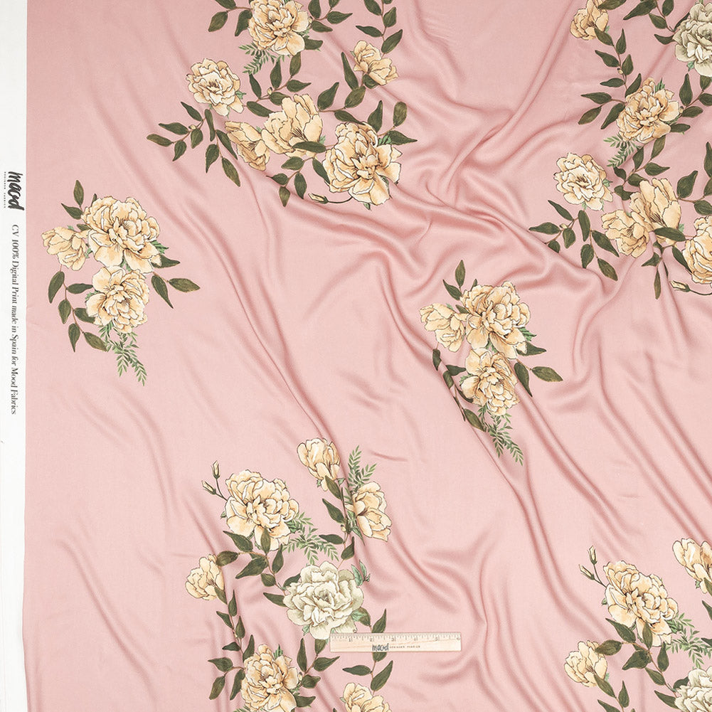 Rayon Challis - Pink and Yellow Roses - Grazie Print - Mood Exclusive Viso Collection