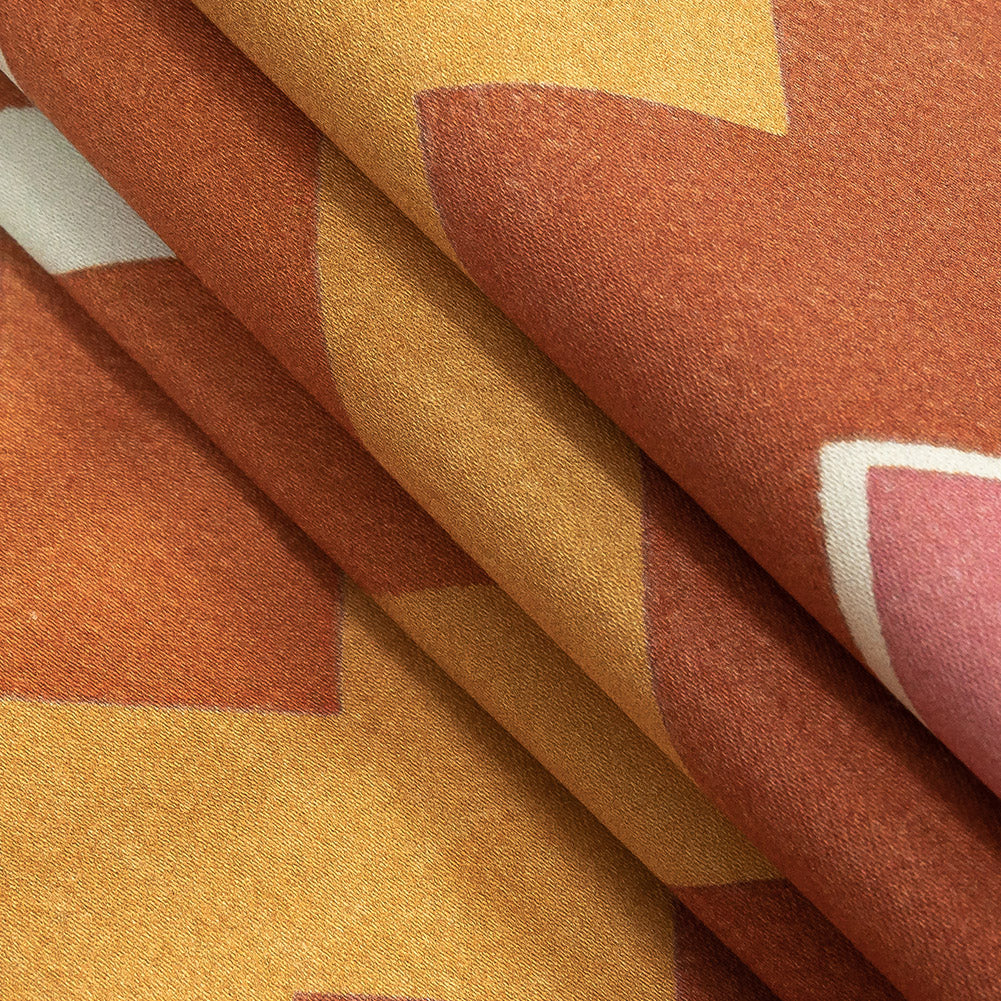 Stretch Cotton Sateen - Pink and Orange Zig Zags - Festa di Apollo Print - Mood Exclusive Viso Collection