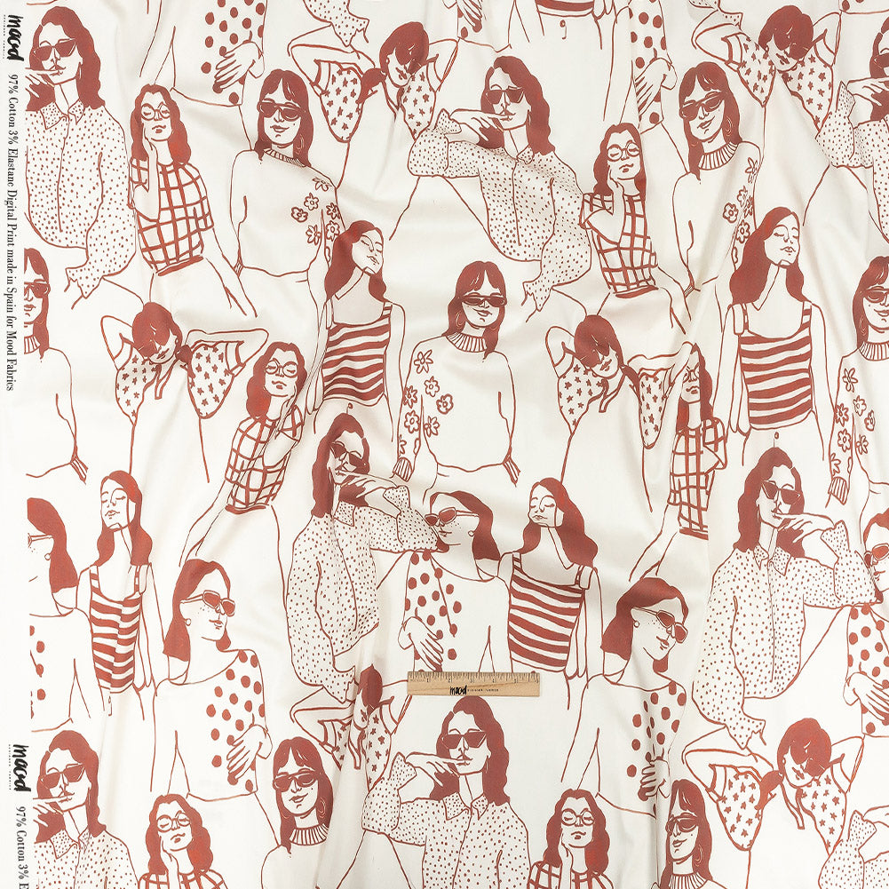 Stretch Cotton Sateen - Pink and White Women - Cameo Print - Mood Exclusive Viso Collection