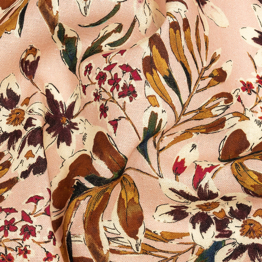 Linen and Rayon Woven - Pink Floral - Primavera Print - Mood Exclusive Viso Collection