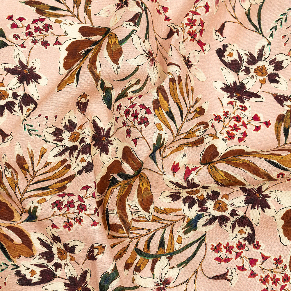Linen and Rayon Woven - Pink Floral - Primavera Print - Mood Exclusive Viso Collection