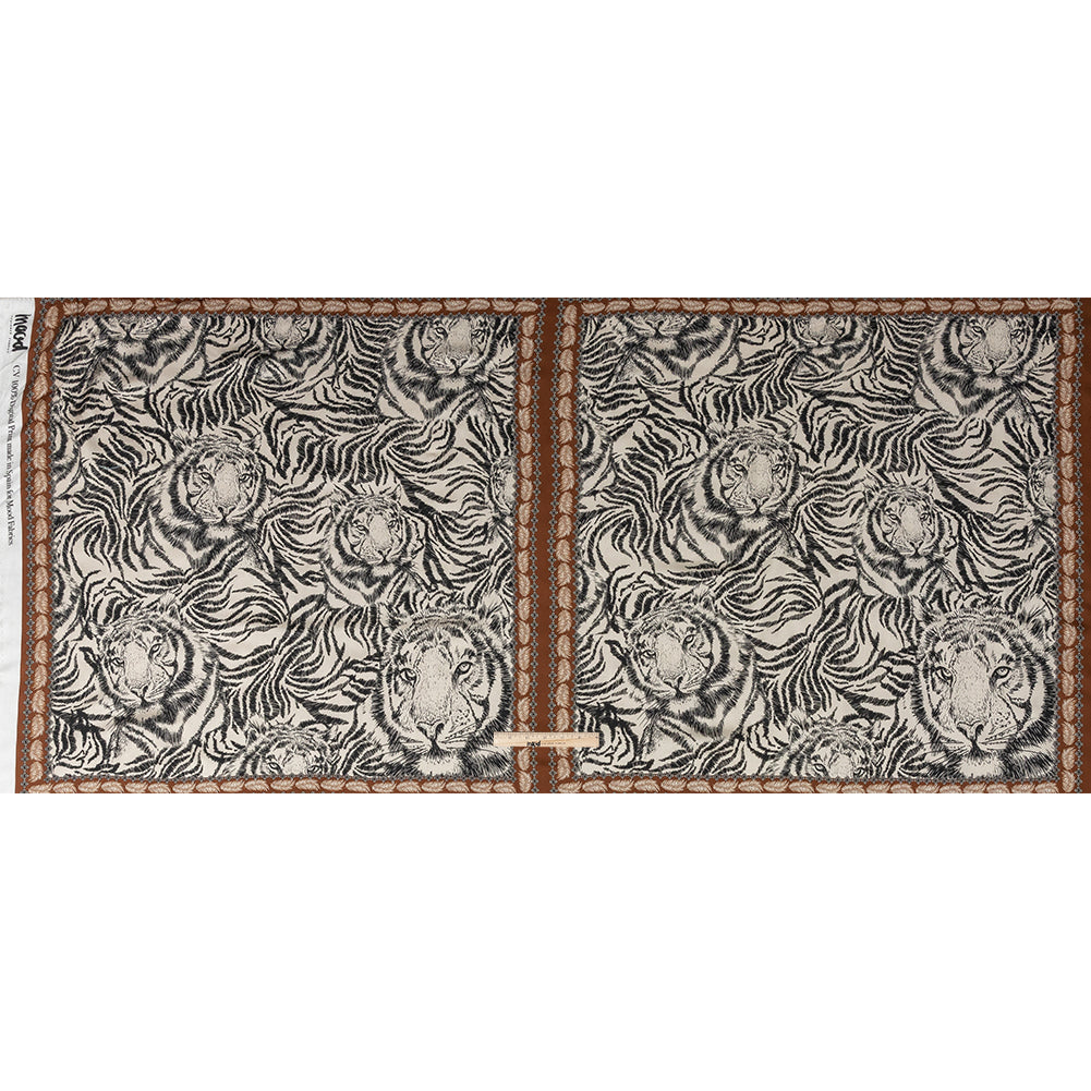 Rayon Challis Panel - Black and White Tigers - Smiling Peril Print - Mood Exclusive Rio Collection