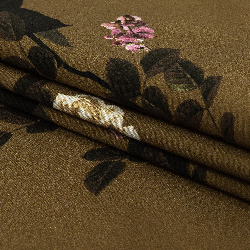 Stretch Cotton Sateen - Olive Floral - Rosa da Selva Print - Mood Exclusive Rio Collection