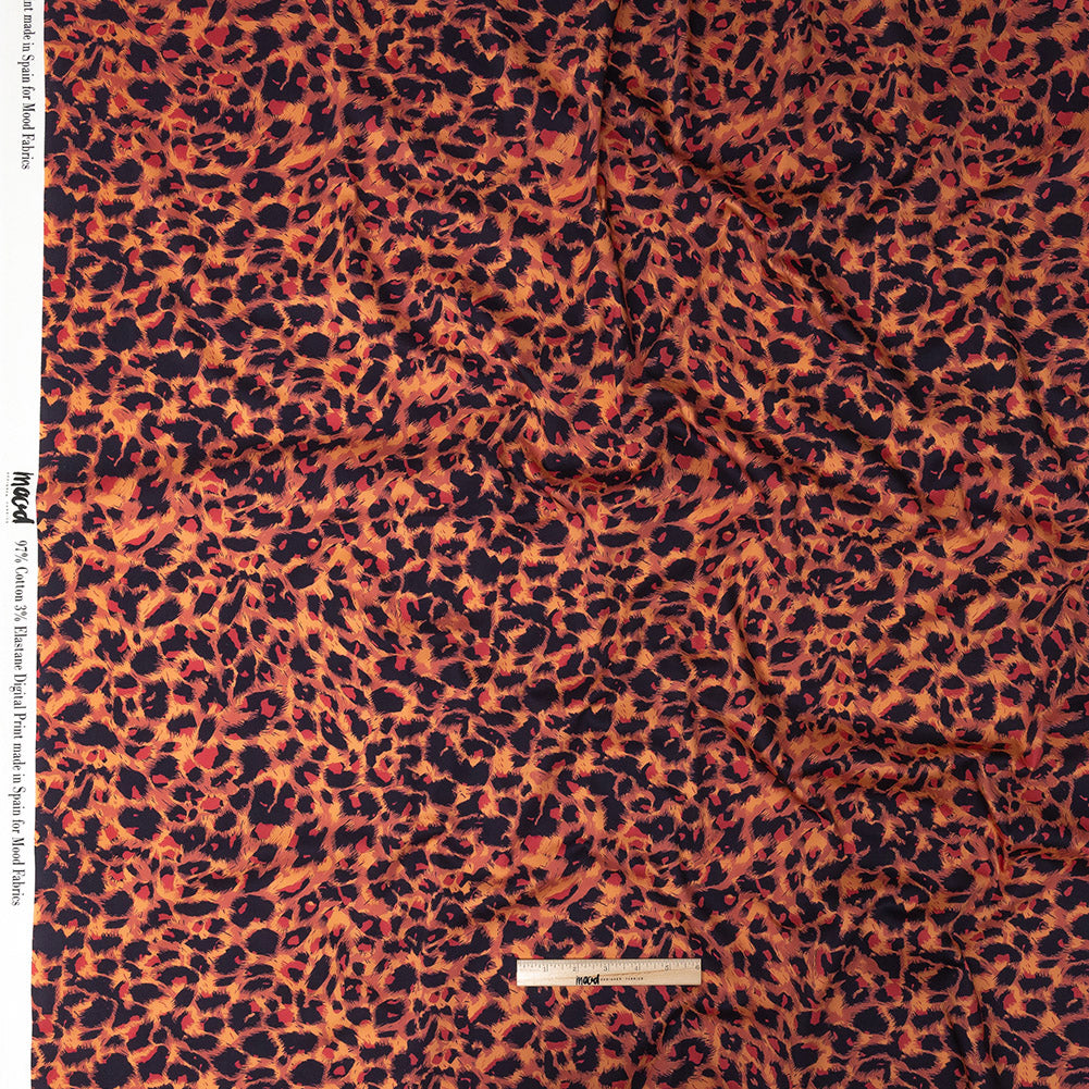 Stretch Cotton Sateen - Pink and Orange Leopard Spots - Tijuca Sunrise Print - Mood Exclusive Rio Collection