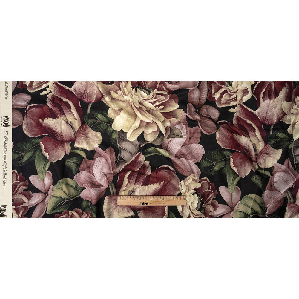 Rayon Challis - Black and Plum Floral - Vision of Romance Print - Mood Exclusive Wisteria Collection