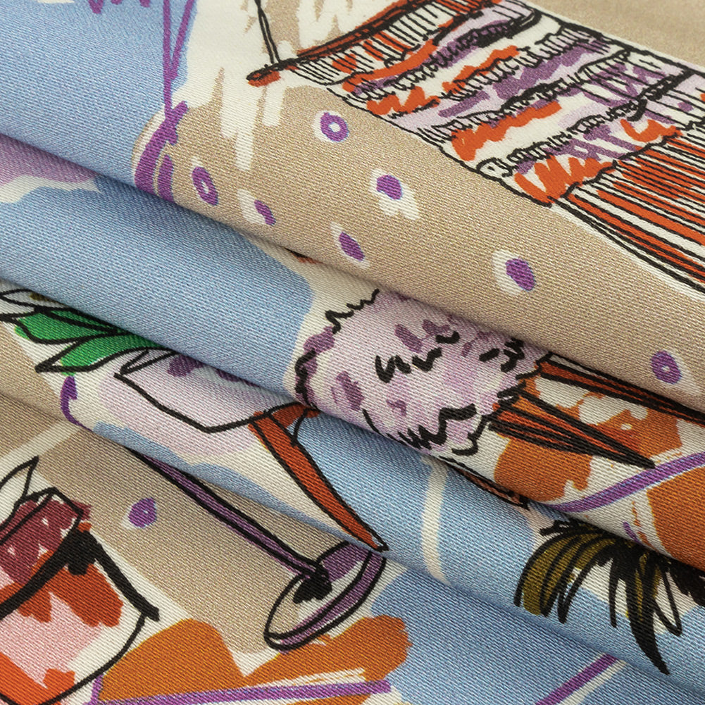 Stretch Cotton Sateen - Multicolor Indoor Spaces - Where You're Planted Print - Mood Exclusive Wisteria Collection