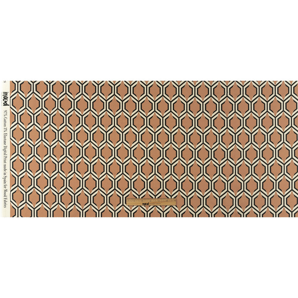 Stretch Cotton Sateen - Warm Tan Honeycomb Geometric - Sweet as Honey Print - Mood Exclusive Wisteria Collection