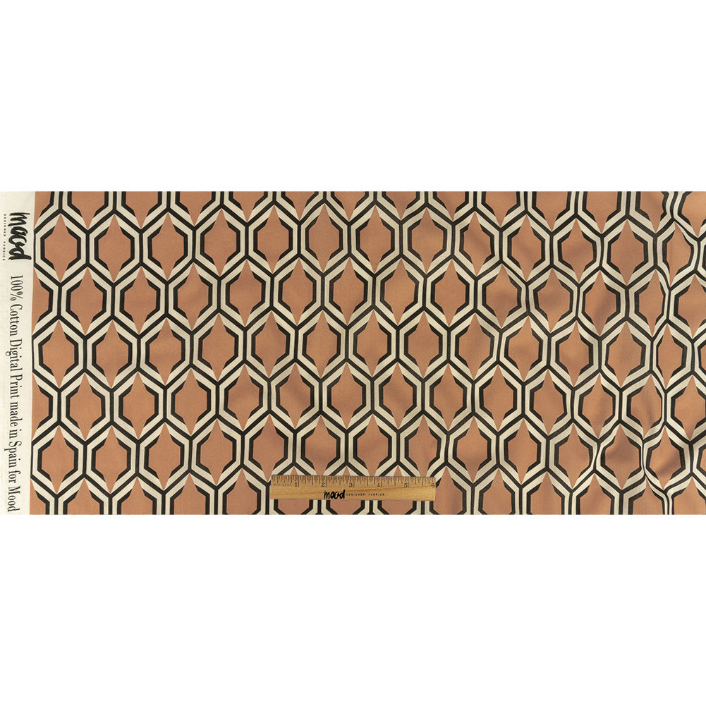 Cotton Voile - Warm Tan Honeycomb Geometric - Sweet as Honey Print - Mood Exclusive Wisteria Collection