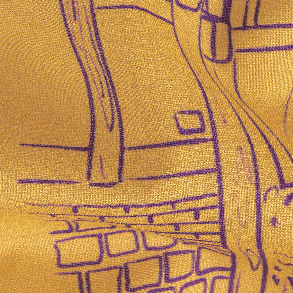 Cotton Voile - Orange and Fair Orchid Streetscapes and Trees - Growing Roots Print - Mood Exclusive Wisteria Collection
