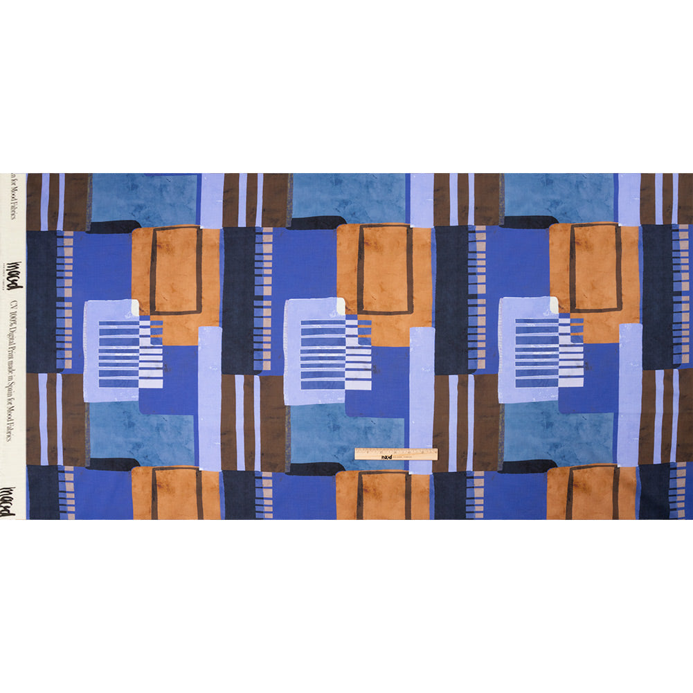 Cotton Voile Panel - Purple and Brown Painterly Geometric - Around the Block Print - Mood Exclusive Wisteria Collection
