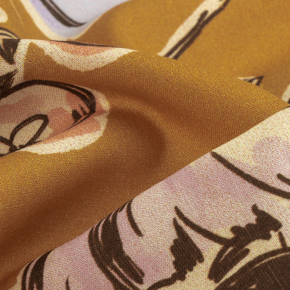 Cotton Voile - Golden Faces and Objects - Everyday Goddess Print - Mood Exclusive Wisteria Collection