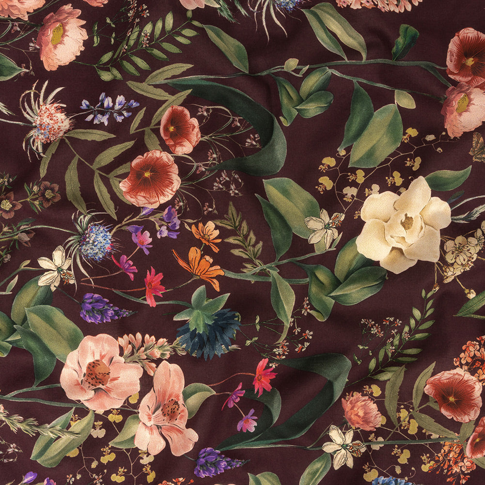 Cotton Voile - Deep Purple Floral - Baroque Bouquet Print - Mood Exclusive Wisteria Collection