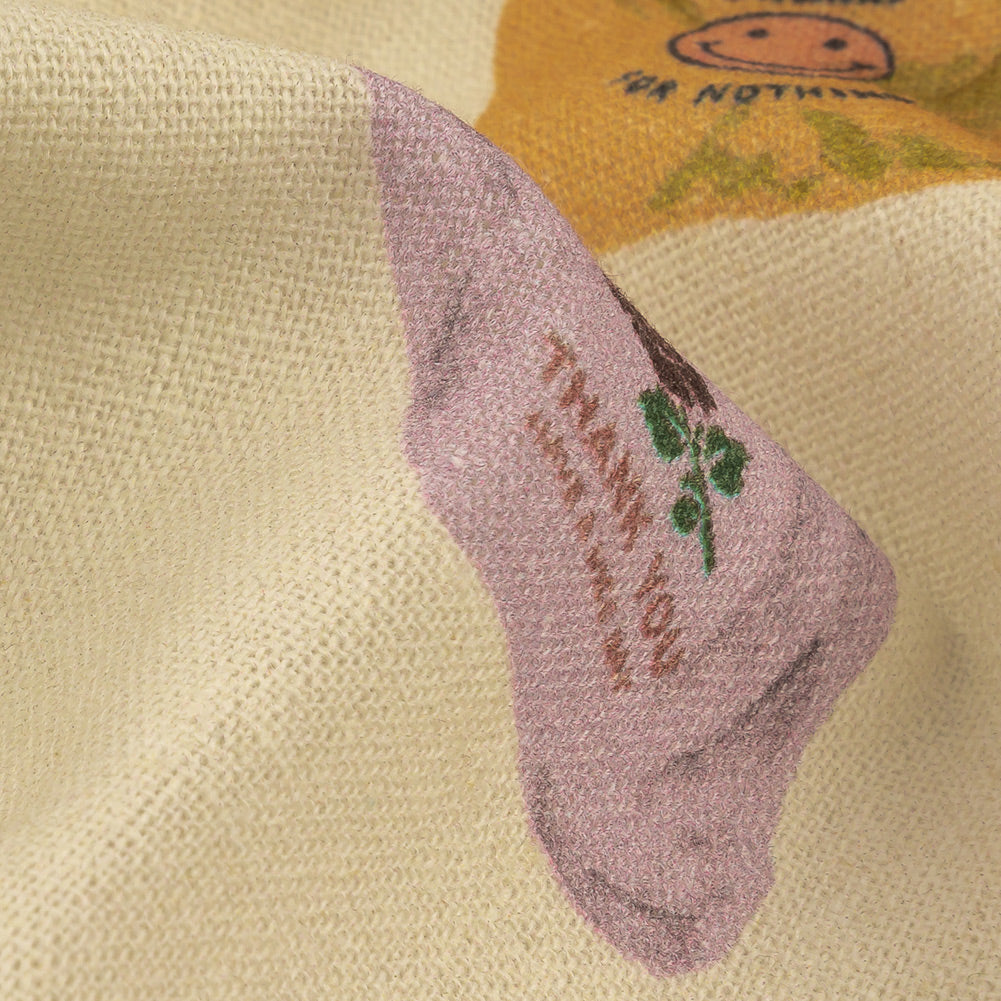 Linen and Rayon Woven - Purple, Yellow and Green Shopping Bags - Come Again Soon Print - Mood Exclusive Wisteria Collection