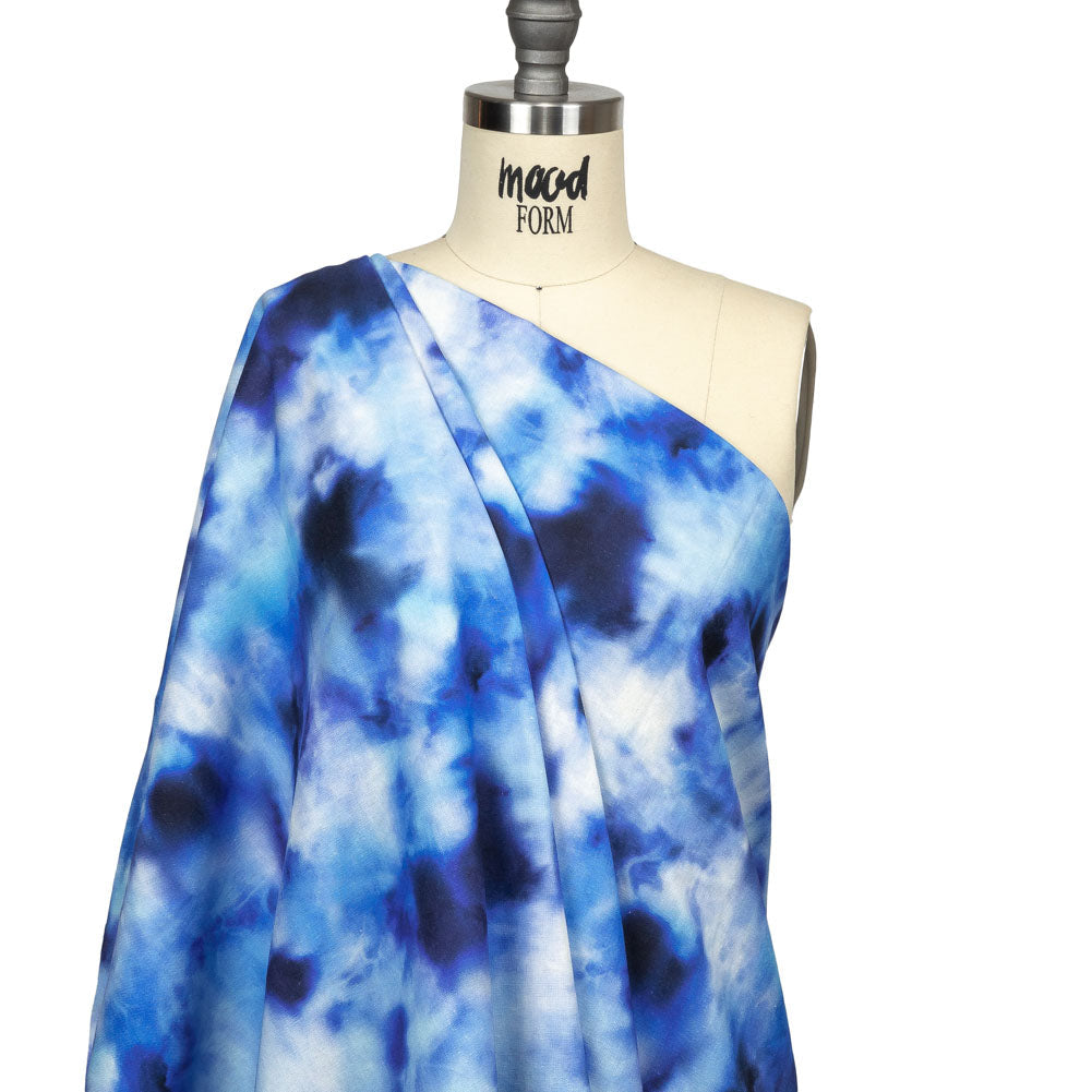 Linen and Rayon Woven - Blue Tie Dye - High Tide Print - Mood Exclusive Indigo Collection