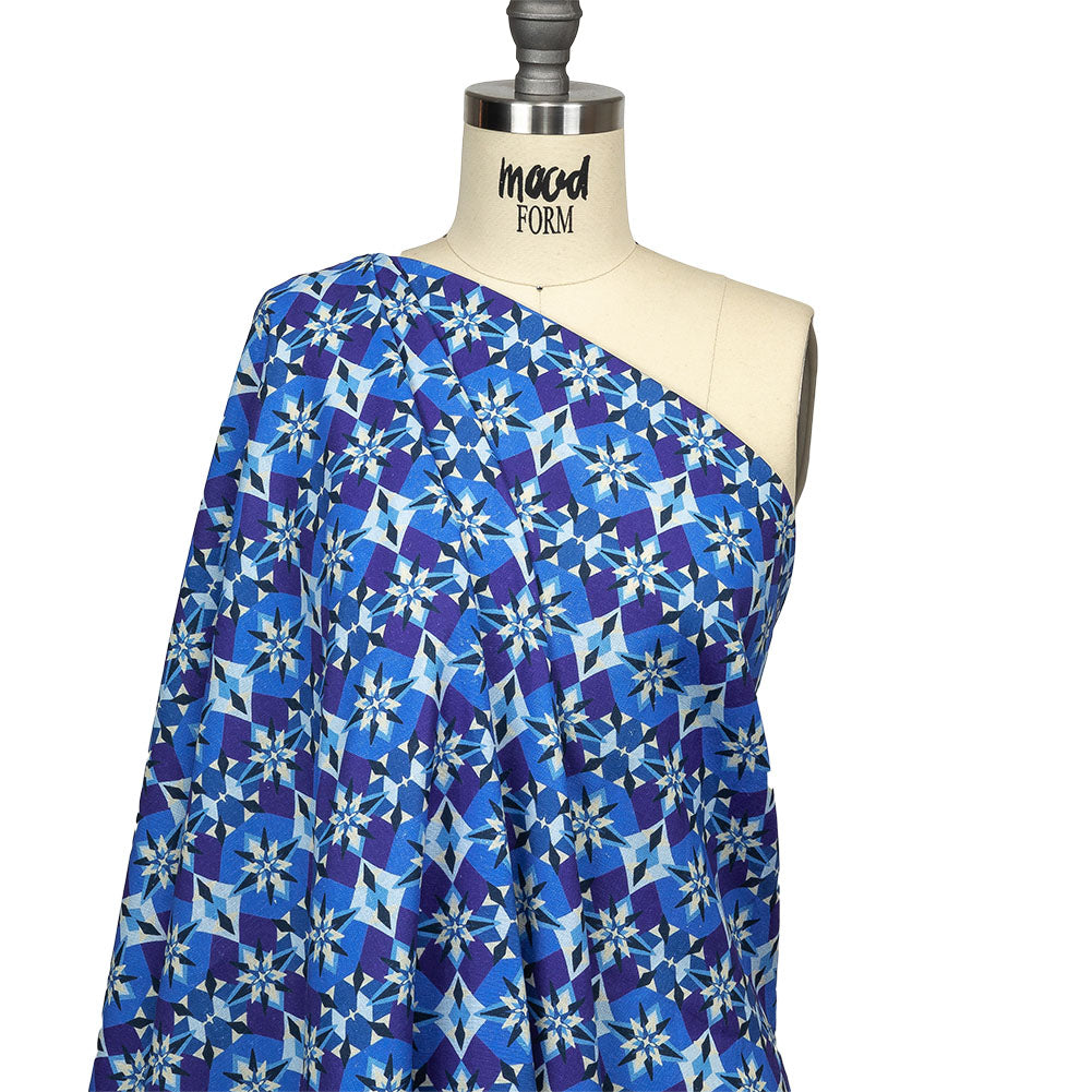 Linen and Rayon Woven - Blue and Purple Geometric - Crystalline Culture Print - Mood Exclusive Indigo Collection