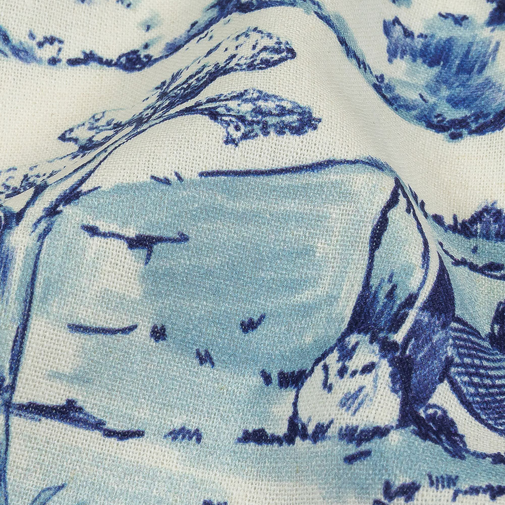 Linen and Rayon Woven - Blue and White Toile - Blue Period Print - Mood Exclusive Indigo Collection