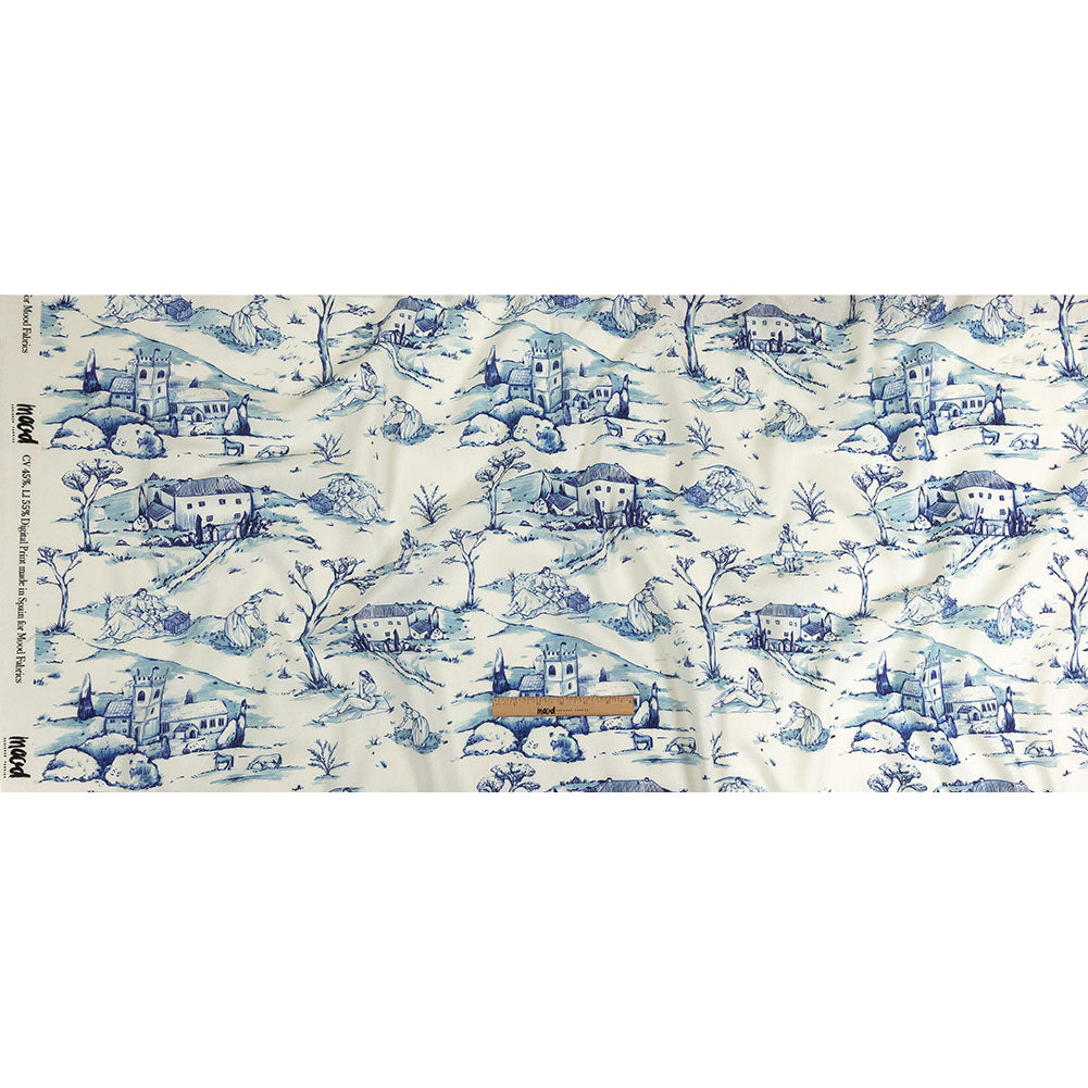 Linen and Rayon Woven - Blue and White Toile - Blue Period Print - Mood Exclusive Indigo Collection
