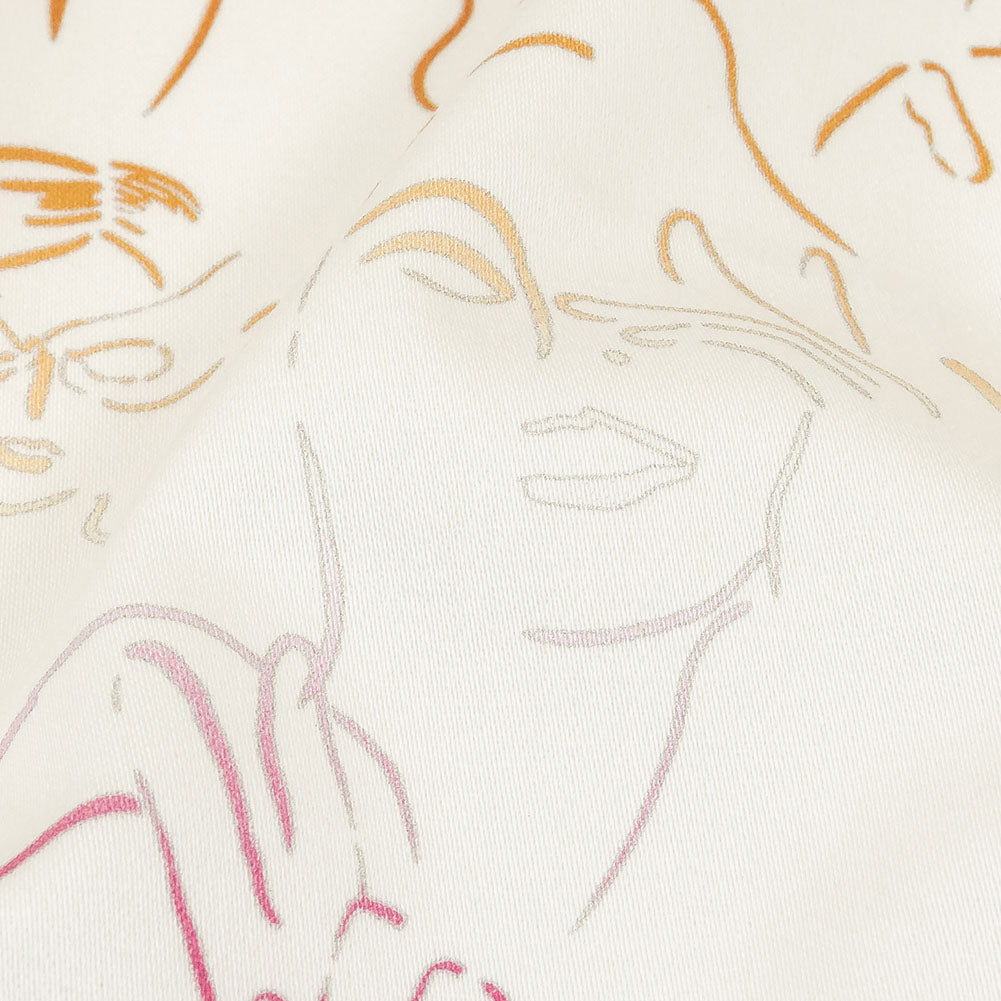 Stretch Cotton Sateen - Pink, White and Orange Faces and Hands - Language of Love Print - Mood Exclusive Pride Collection