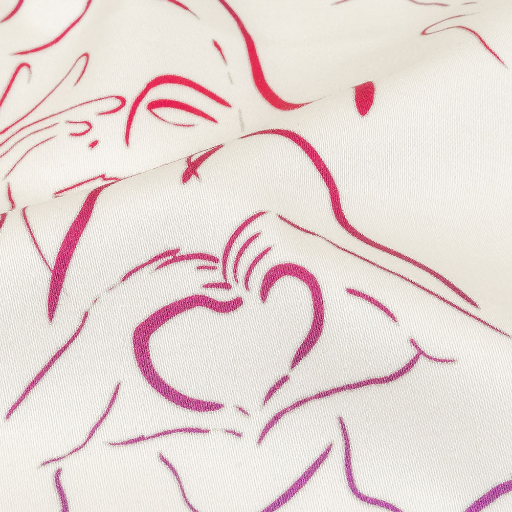 Stretch Cotton Sateen - Purple, Pink and Blue Faces and Hands - Language of Love Print - Mood Exclusive Pride Collection