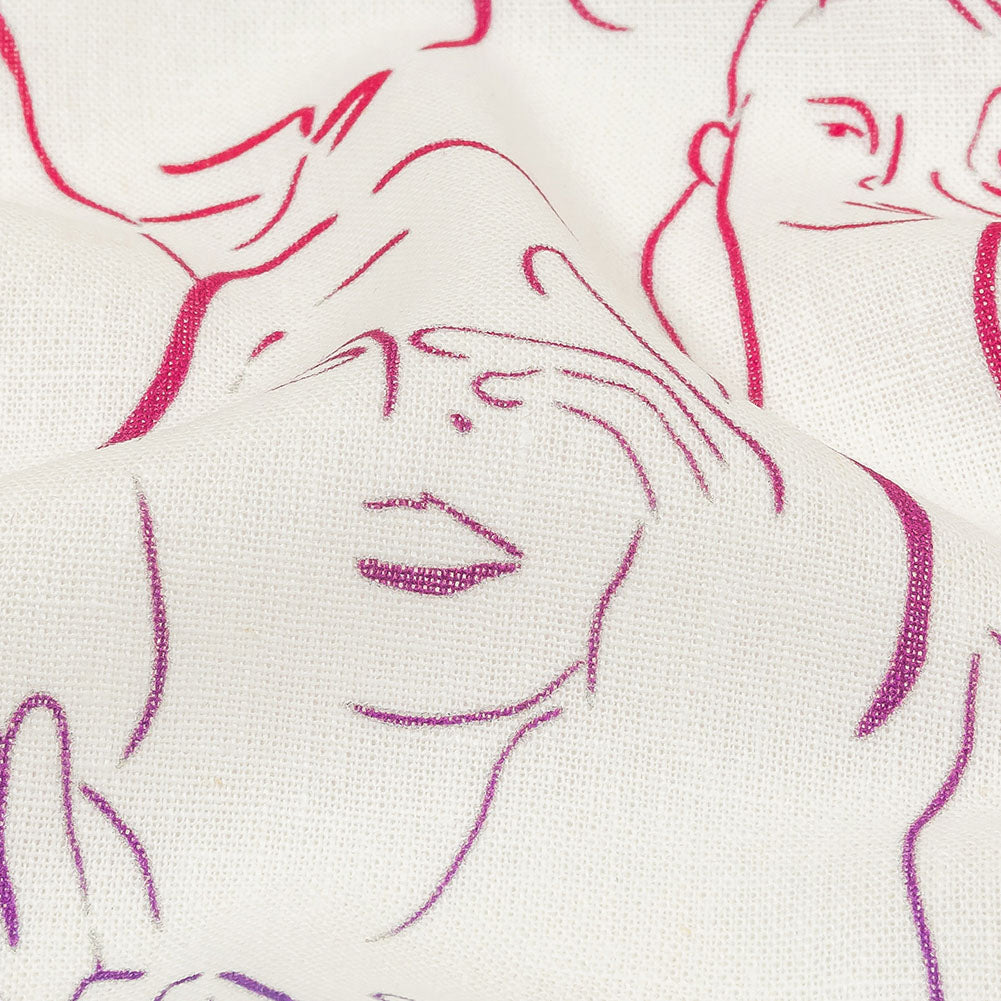 Linen and Rayon Woven - Purple, Pink and Blue Faces and Hands - Language of Love Print - Mood Exclusive Pride Collection