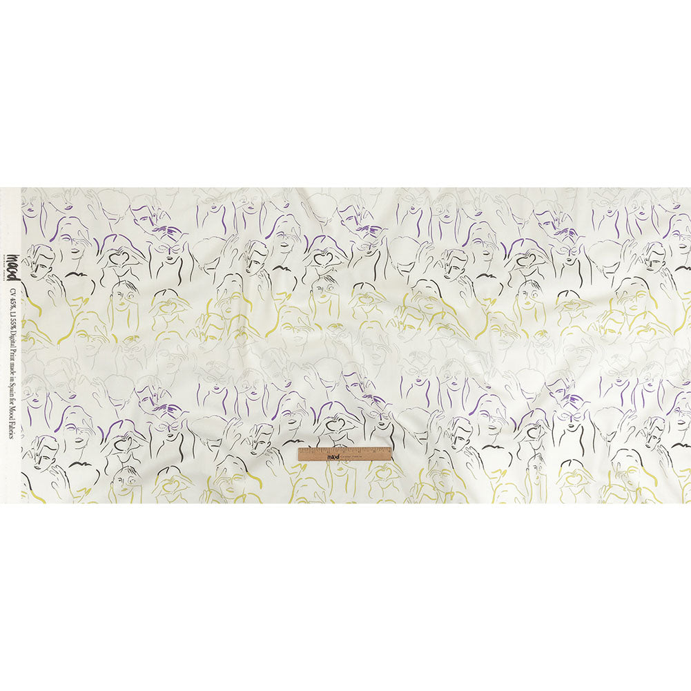 Linen and Rayon Woven - Purple, Yellow and Black Faces and Hands - Language of Love Print - Mood Exclusive Pride Collection