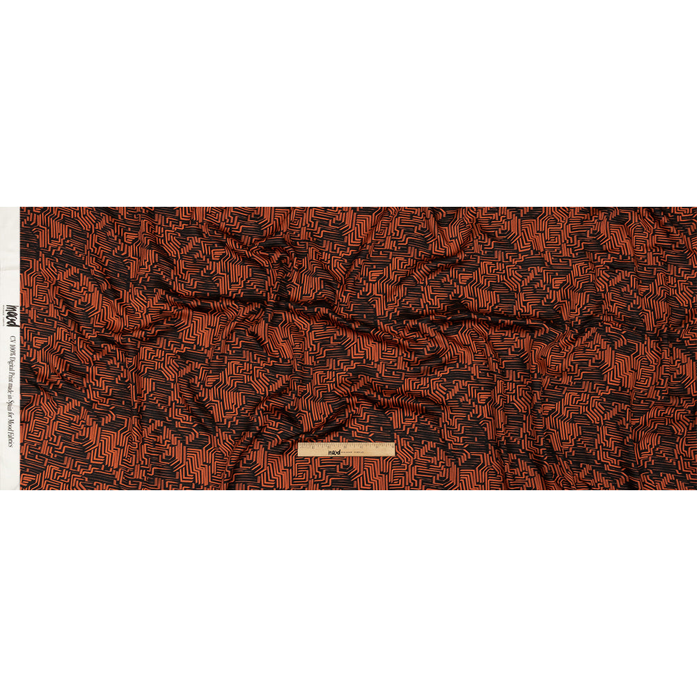 Rayon Challis - Black and Orange Geometric Lines - Ci-Trust the Process Print - Mood Exclusive Citrus Collection