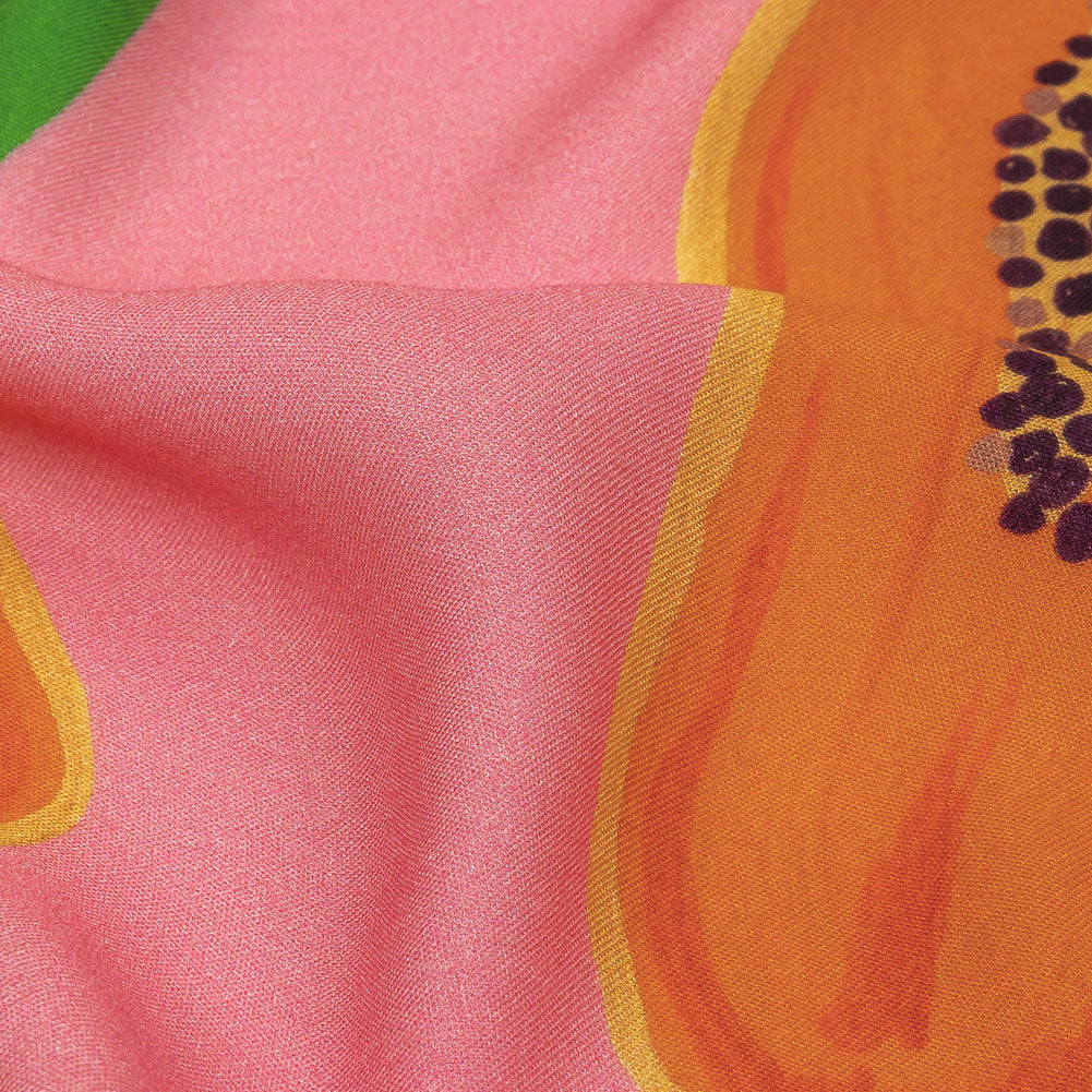 Rayon Challis - Pink Papayas - Snack Time Print - Mood Exclusive Citrus Collection