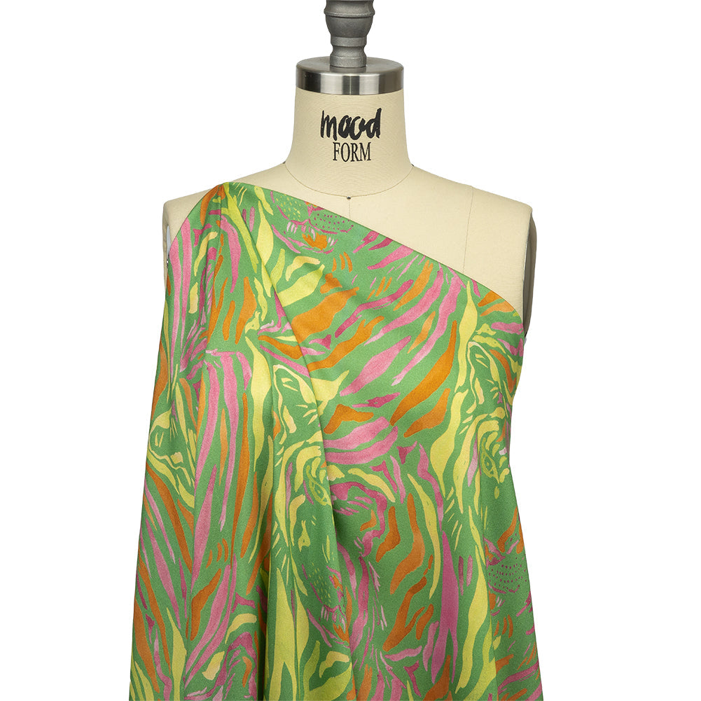 Rayon Challis - Green and Pink Tiger Stripes - Rainforest Refreshment Print - Mood Exclusive Citrus Collection