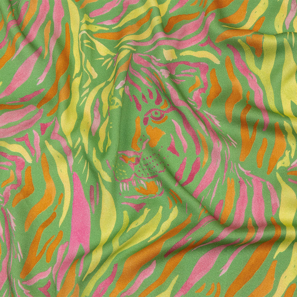 Rayon Challis - Green and Pink Tiger Stripes - Rainforest Refreshment Print - Mood Exclusive Citrus Collection