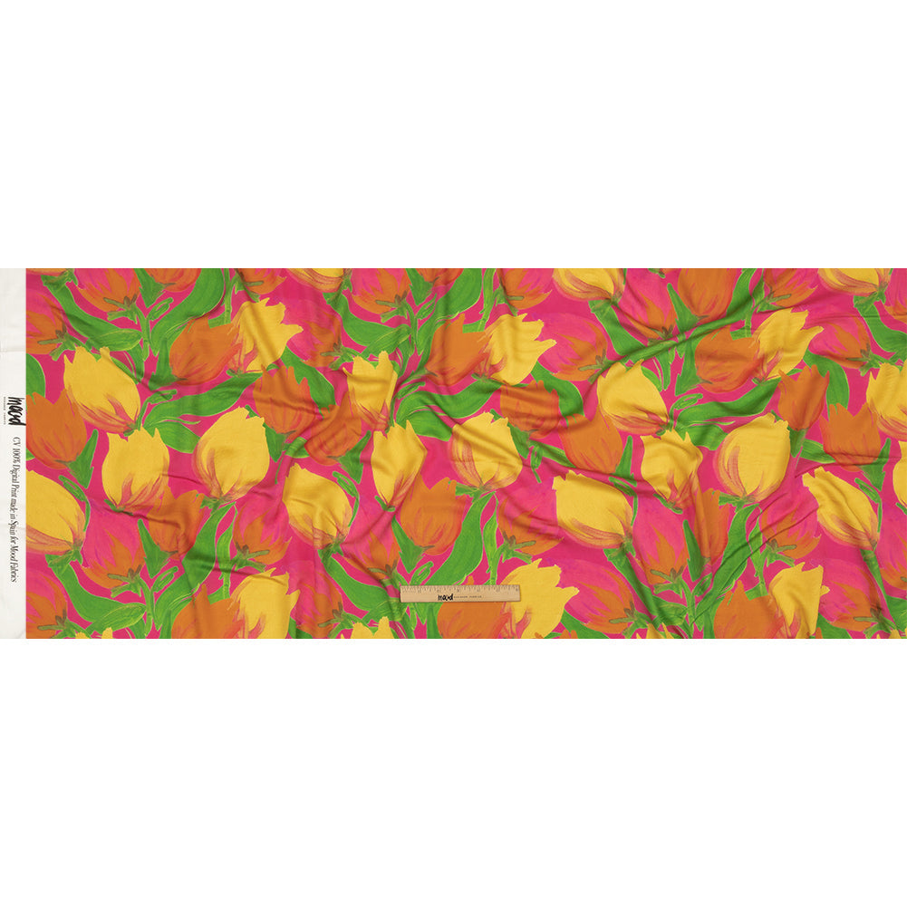 Rayon Challis - Pink and Orange Tulips - Keukenhof Print - Mood Exclusive Citrus Collection