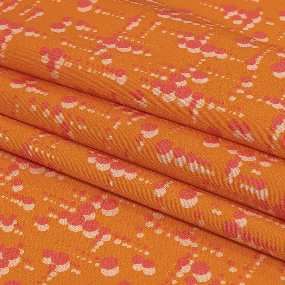 Stretch Cotton Sateen - Orange and Pink Dot Lines - Spot of Sunshine Print - Mood Exclusive Citrus Collection