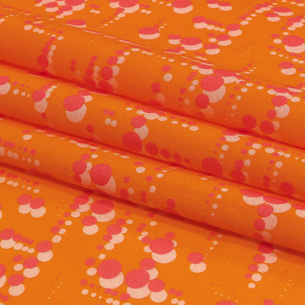Cotton Voile - Orange and Pink Dot Lines - Spot of Sunshine Print - Mood Exclusive Citrus Collection
