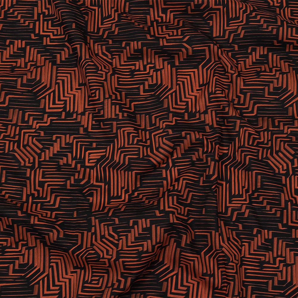 Cotton Voile - Black and Orange Geometric Lines - Ci-Trust the Process Print - Mood Exclusive Citrus Collection