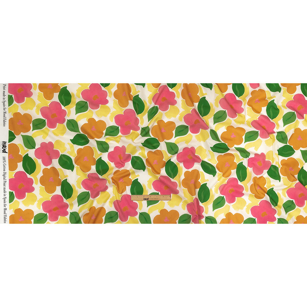 Cotton Voile - Pink and Orange Simplistic Floral - Chalk Party Print - Mood Exclusive Citrus Collection