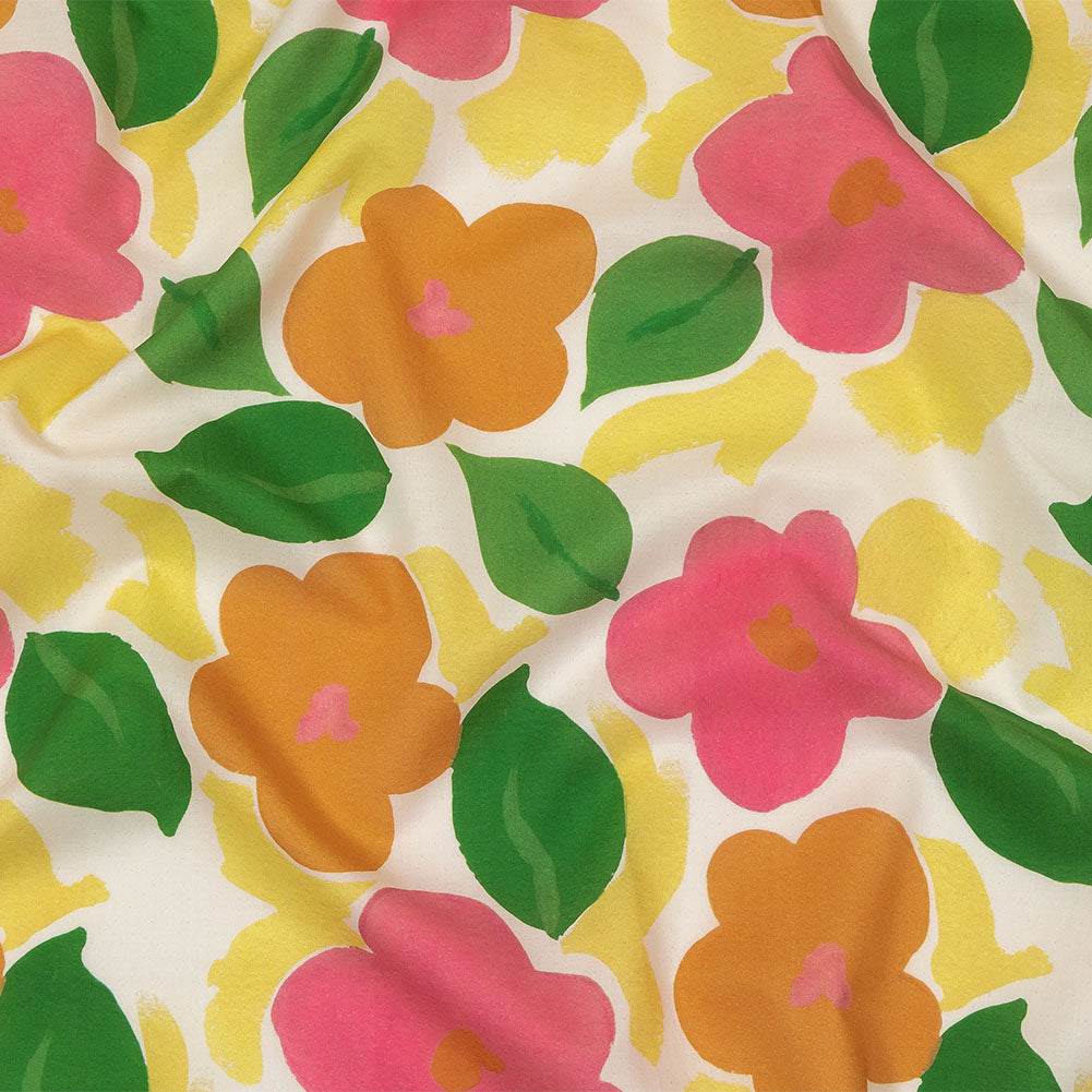 Cotton Voile - Pink and Orange Simplistic Floral - Chalk Party Print - Mood Exclusive Citrus Collection
