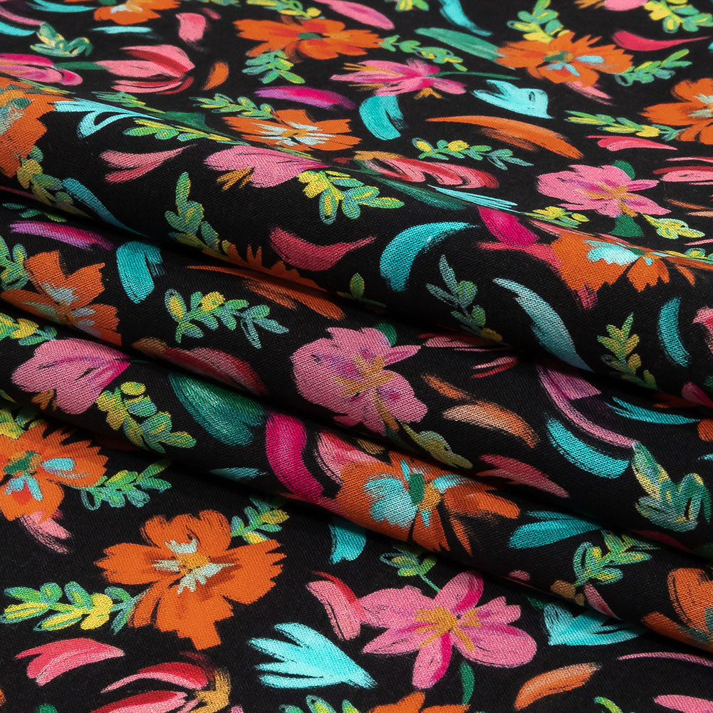 Cotton Voile - Pink, Blue and Black Floral - Confetti Fete Print - Mood Exclusive Citrus Collection