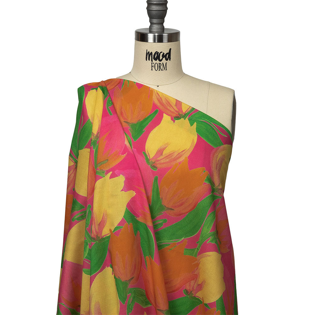 Cotton Voile - Pink and Orange Tulips - Keukenhof Print - Mood Exclusive Citrus Collection