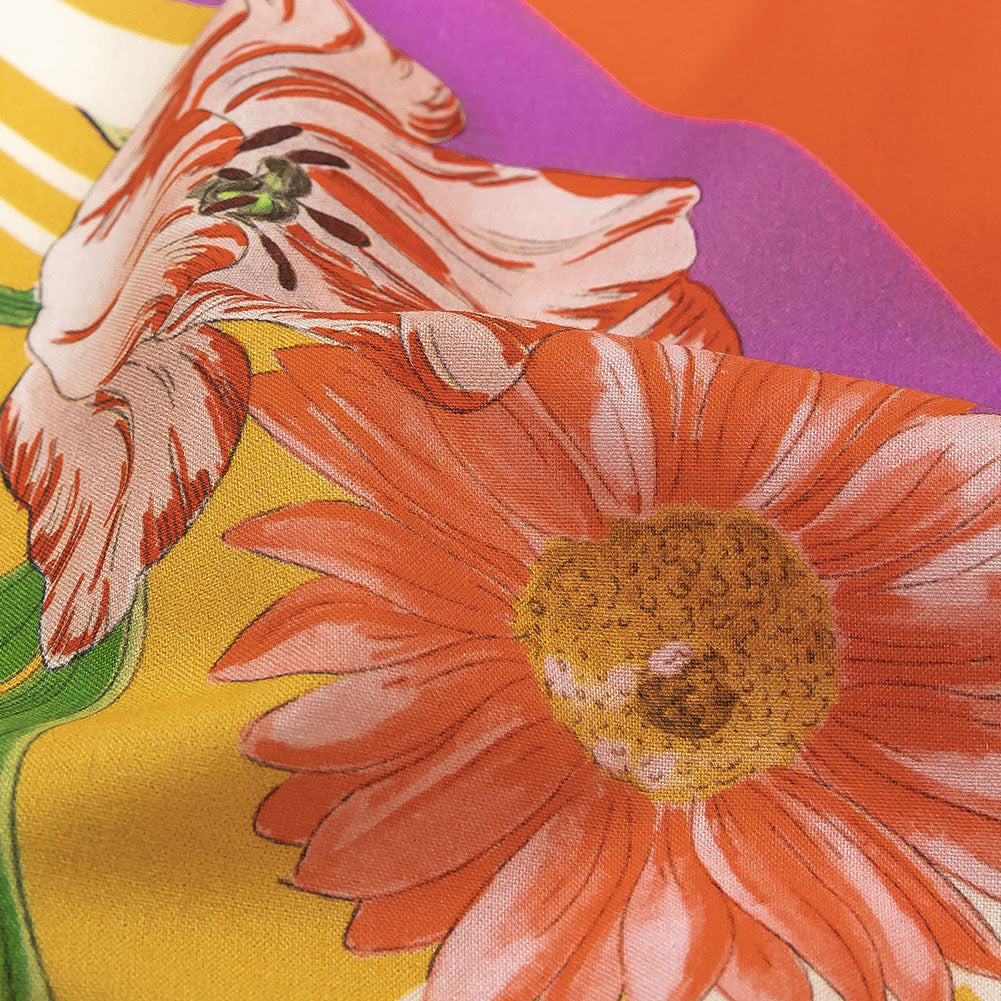 Cotton Voile - Orange and Pink Floral - Golden Garden Print - Mood Exclusive Citrus Collection