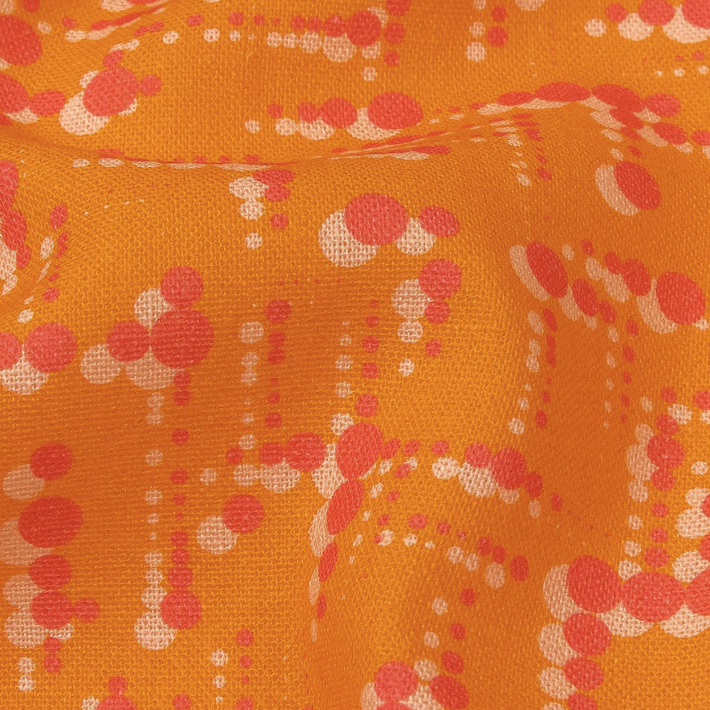 Linen and Rayon Woven - Orange and Pink Dot Lines - Spot of Sunshine Print - Mood Exclusive Citrus Collection