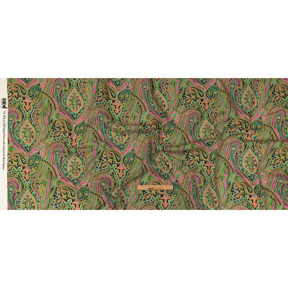 Linen and Rayon Woven - Black and Green Paisley - Hippy Shake Print - Mood Exclusive Citrus Collection