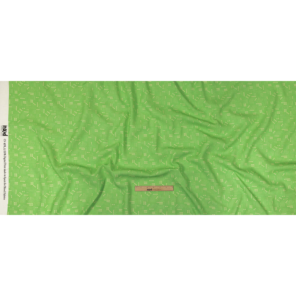 Linen and Rayon Woven - Green Circuit Board Dots - Circuit Breaker Print - Mood Exclusive Citrus Collection
