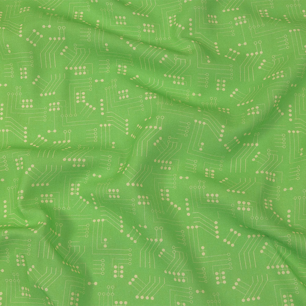 Linen and Rayon Woven - Green Circuit Board Dots - Circuit Breaker Print - Mood Exclusive Citrus Collection