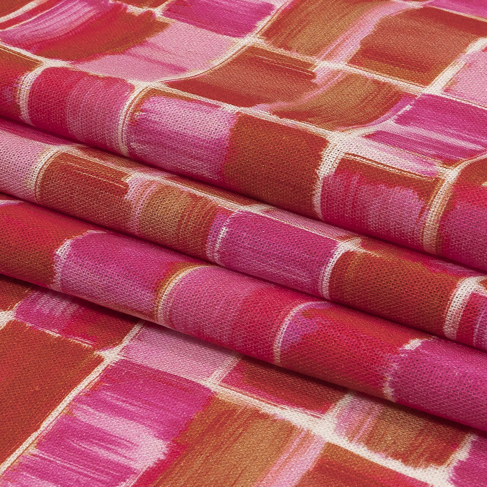 Linen and Rayon Woven - Pink Painted Squares - Swatch Me Print - Mood Exclusive Citrus Collection