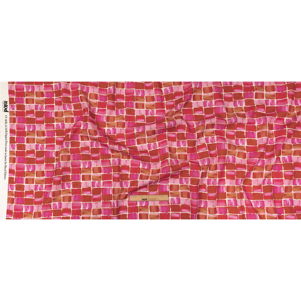 Linen and Rayon Woven - Pink Painted Squares - Swatch Me Print - Mood Exclusive Citrus Collection