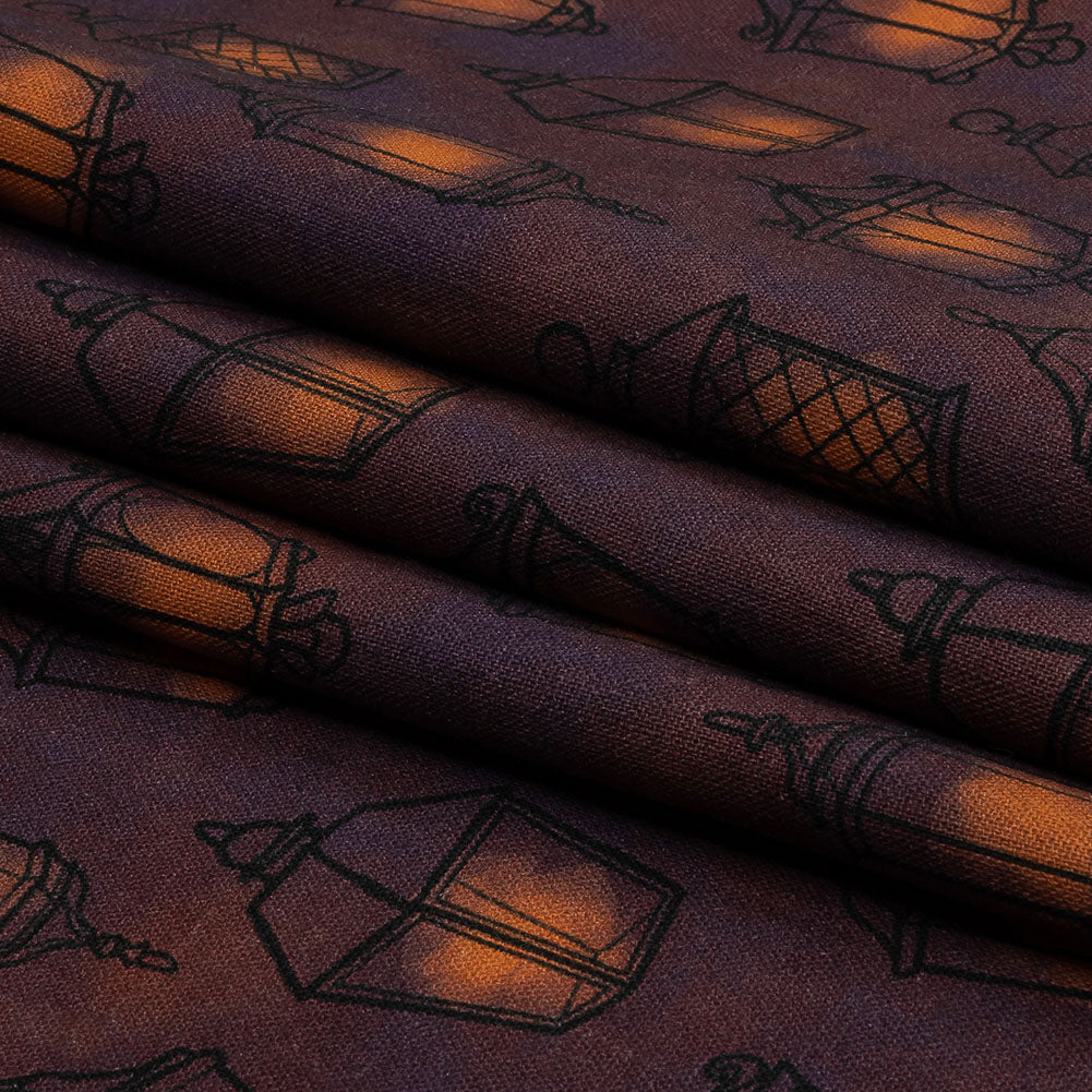Linen and Rayon Woven - Purple Lanterns - By Lantern Light Print - Mood Exclusive Jack-O-Lantern Collection