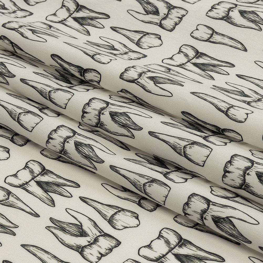 Stretch Cotton Poplin - White and Black Teeth - Berenice Print - Mood Exclusive Nevermore Collection