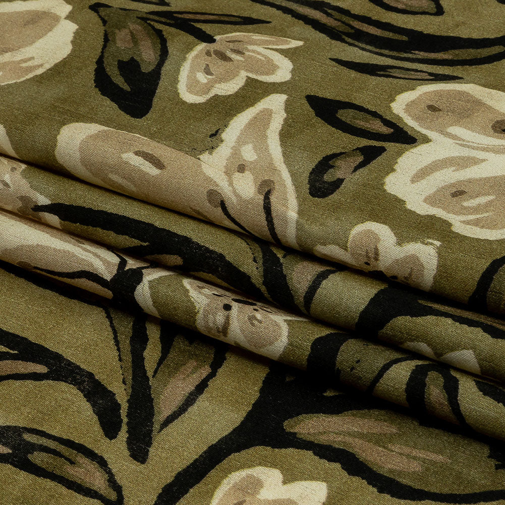 Rayon Challis - Light Green Painterly Floral - Green Wildflower Walk Print - Mood Exclusive Rockland Collection