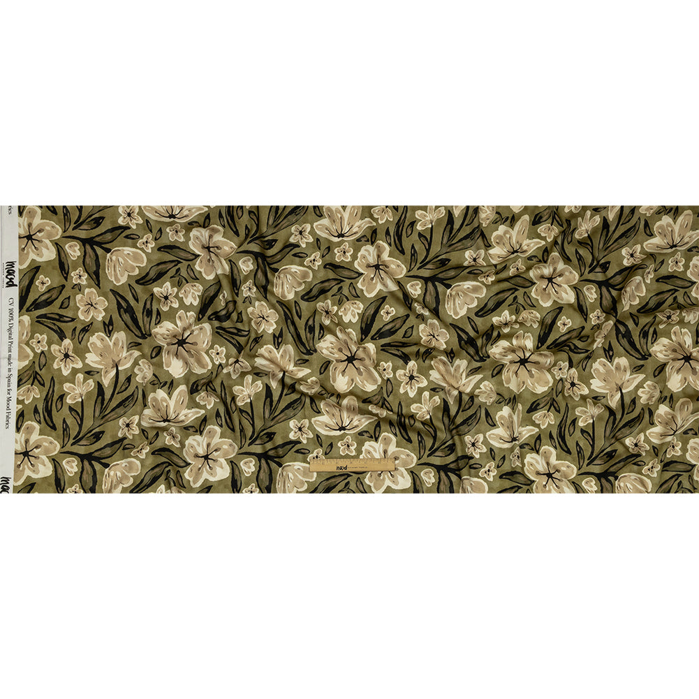 Rayon Challis - Light Green Painterly Floral - Green Wildflower Walk Print - Mood Exclusive Rockland Collection