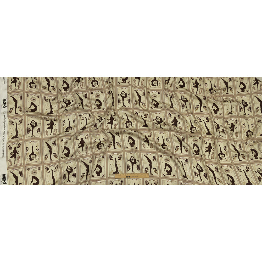 Rayon Challis - Beige and Brown Yoga Cards - Finding Balance Print - Mood Exclusive Rockland Collection
